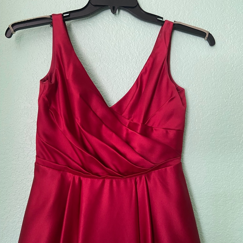 David's Bridal Red A-line V-neck Prom Dress